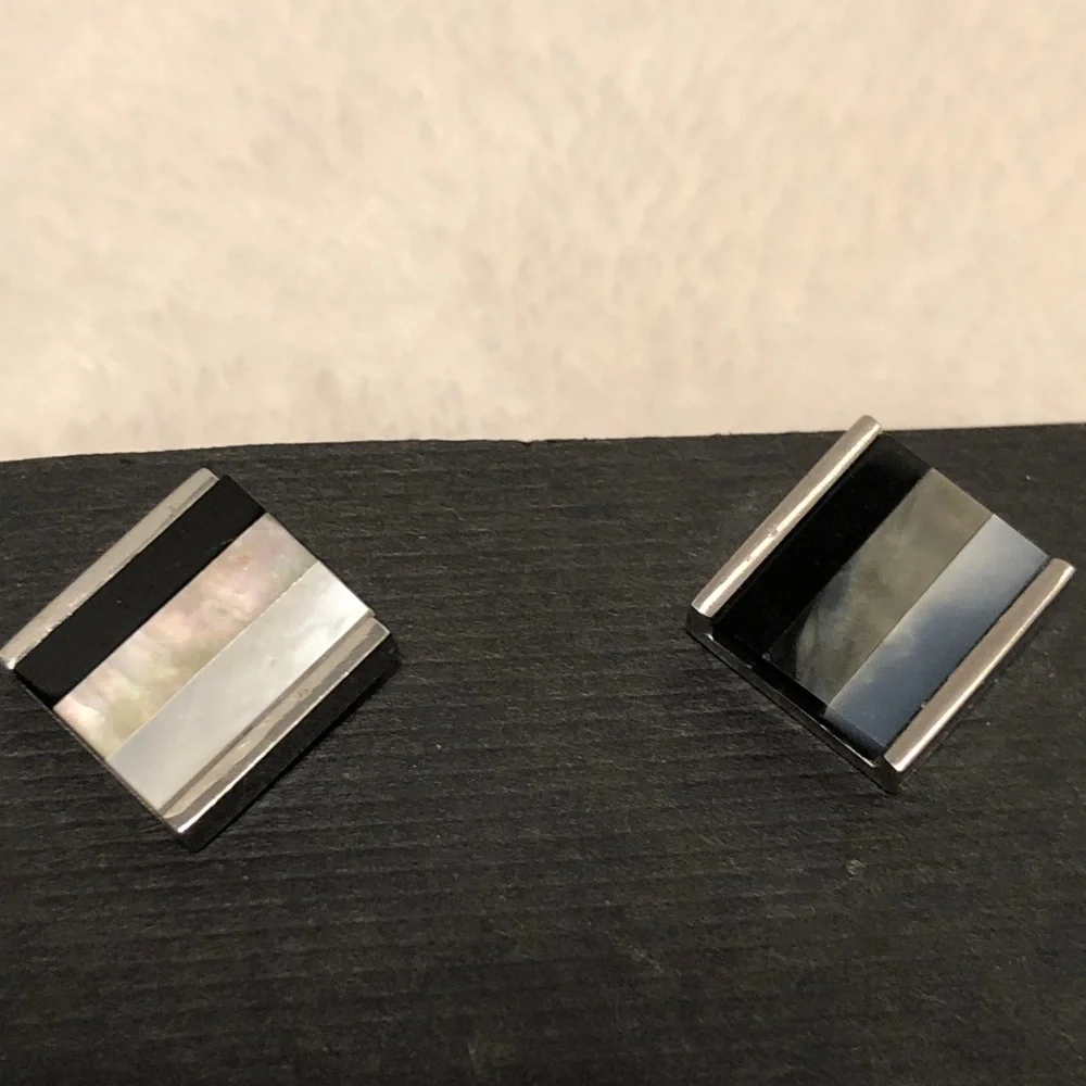 Stainless Steel, Onyx, Abalone, Mother of Pearl Cufflinks, Unique & Natural.